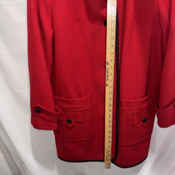 VTG Davis Of Boston Women’s L-XL Red Wool Trench Overcoat Flannel Lined Ski - Picture 6 of 16